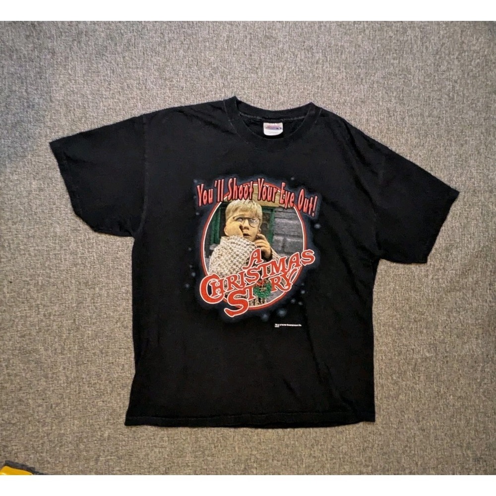 Vintage A Christmas Story Black T-Shirt Xmas Movie Throwback Size Large Tee